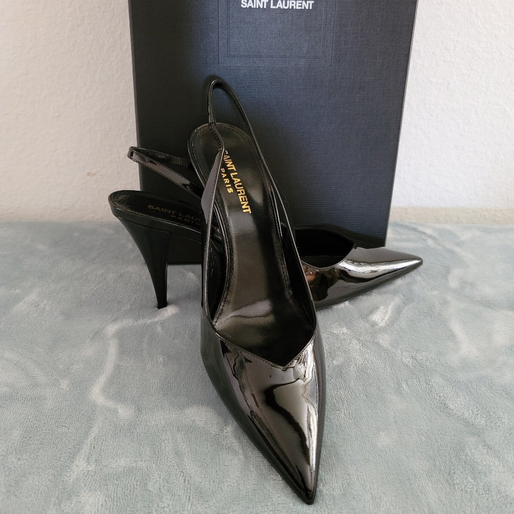 Saint Laurent sling back patent mid heels